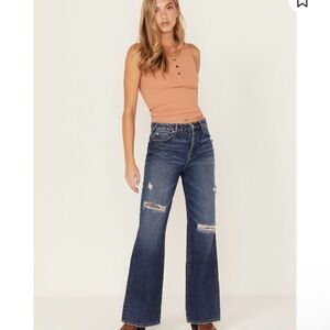 Cleo & Wolf Distressed Plaid Patchwork High Rise Straight Leg Jeans Size 27